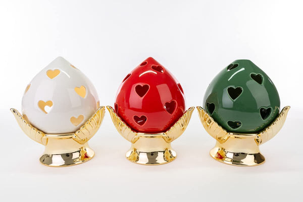 Pumo pugliese pigna led in porcellana bianco e oro classico elegante complemento d'arredo ST 54266