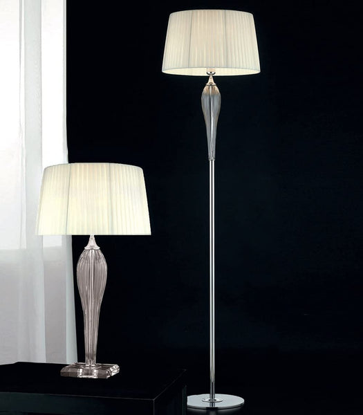Lume grande moderno a 1 luce in cristallo trasparente con struttura in metallo cromo e paralume nastrato avorio PR 6906/LG