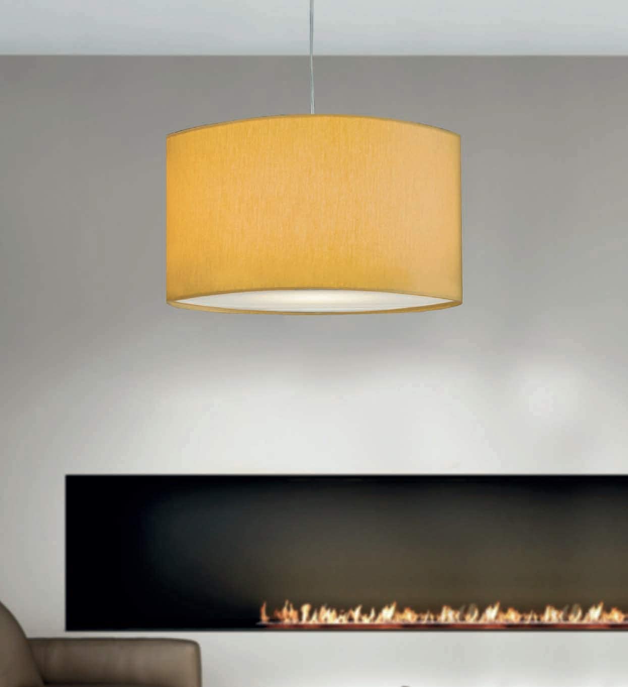 Lampadario a sospensione moderno a 1-3 luci in metallo cromo con paralume cilindrico in tessuto giallo oro PR 6950/S60-6950/S40 (Diametro 60cm 3 luci art 6950/S60)
