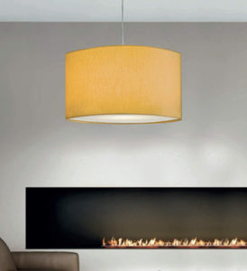 Lampadario a sospensione moderno a 1-3 luci in metallo cromo con paralume cilindrico in tessuto giallo oro PR 6950/S60-6950/S40 (Diametro 60cm 3 luci art 6950/S60)