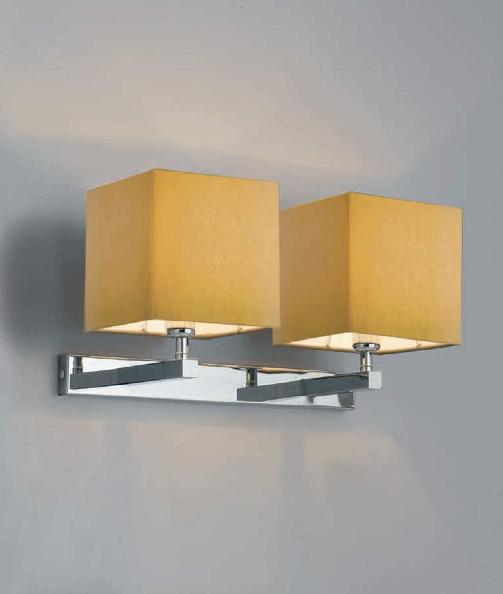 Applique da parete moderno a 2 luci in metallo cromo con paralumi cubici in tessuto giallo oro PR 6962/A2