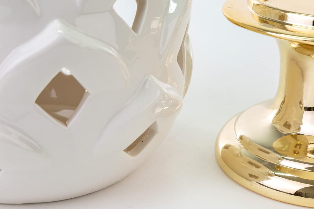 Mondocreazioni Pigna LED in White and Gold Porcelain Classic Elegant Furnishing Accessory ST 54275 