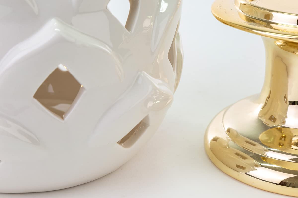 Mondocreazioni Pigna LED in White and Gold Porcelain Classic Elegant Furnishing Accessory ST 54275 