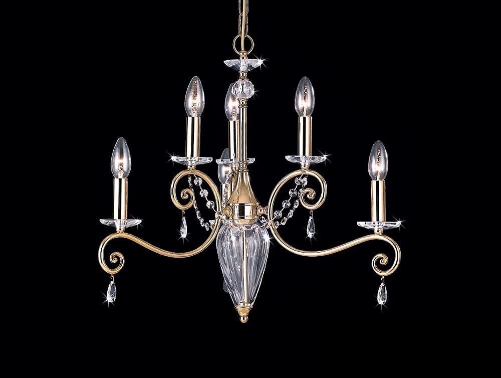 Lampadario classico a 6 luci in metallo colore oro lucido con cristalli molati trasparenti PR 6920/3+3