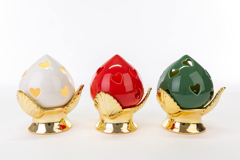 Pumo pugliese pigna LED in Porcellana Bianco e Oro Classico Elegante complemento d'arredo ST 54263