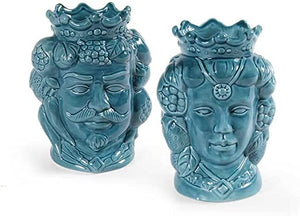 Coppia teste di moro vasetti medi in ceramica soprammobili per la casa giardino gic (Verde 836107)