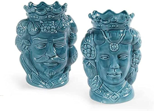 Coppia teste di moro vasetti medi in ceramica soprammobili per la casa giardino gic (Verde 836107)