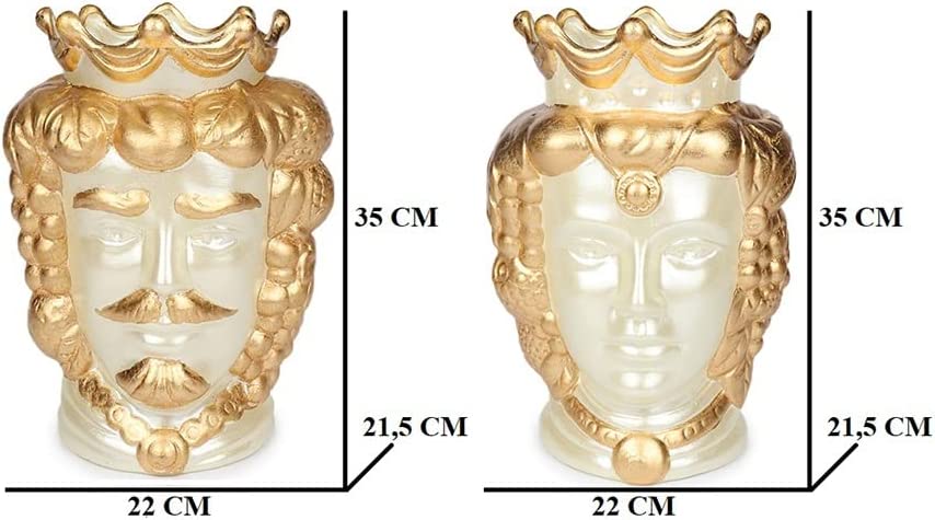 Coppia teste di moro vasi in ceramica realizzate e decorate a mano oro h35cm gdm art mdg001, mug001