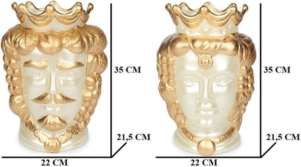 Coppia teste di moro vasi in ceramica realizzate e decorate a mano oro h35cm gdm art mdg001, mug001