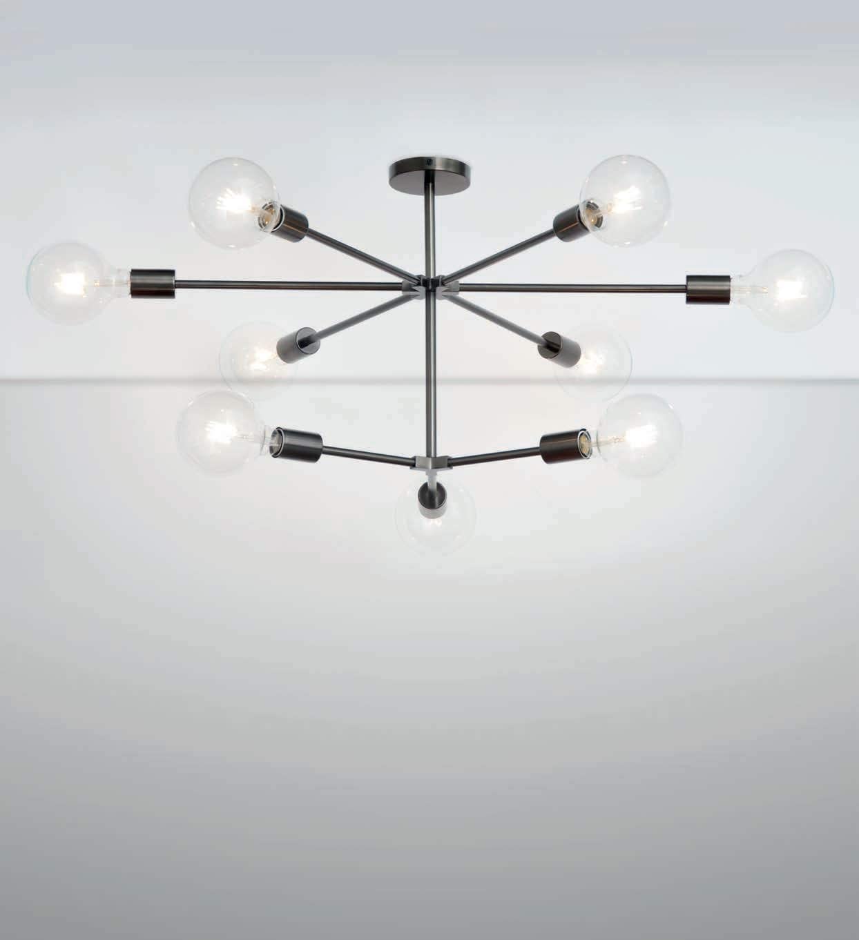 Lampadario moderno vintage industrial in metallo a 6+3 luci nero satinato PR 7056/6+3