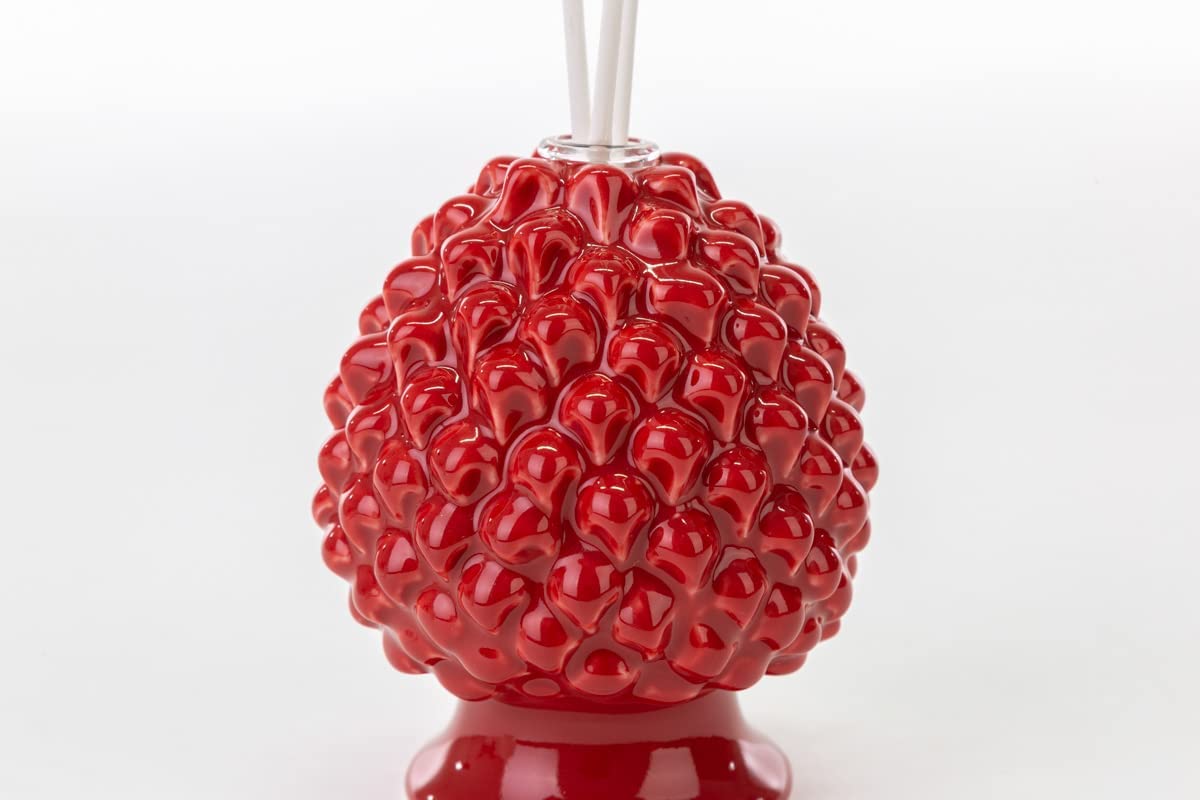 Mondocreazioni Profumatore pigna in Porcellana Classico Moderno Elegante complemento d'arredo Bianco Rosso Verde ST (Rosso Art 54303)
