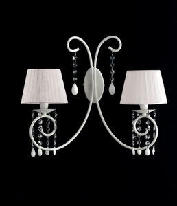 Applique da parete moderno in metallo laccato bianco con cristalli molati e paralumi in organza bianchi PR 6825/A2