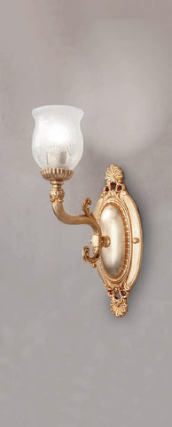 Applique da parete classico a 1 luce in ottone oro antico con diffusore in vetro satinato inciso PR 6569/A1