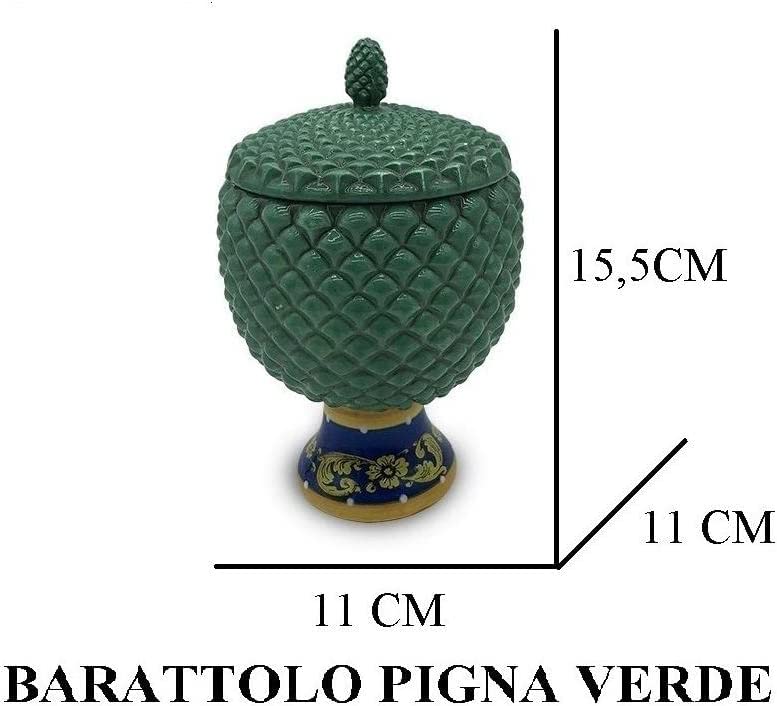 Barattolo Pigna in Ceramica Realizzato e Decorato a Mano chiusura ermetica blu verde rosso gdm (Verde)