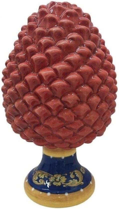 Pigna in ceramica moderna decorativa con base decorata realizzata a mano rosso stile siciliano gdm art 21002PR
