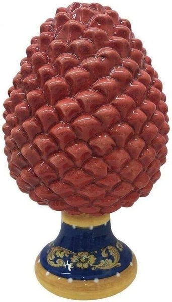 Pigna in ceramica moderna decorativa con base decorata realizzata a mano rosso stile siciliano gdm art 21002PR