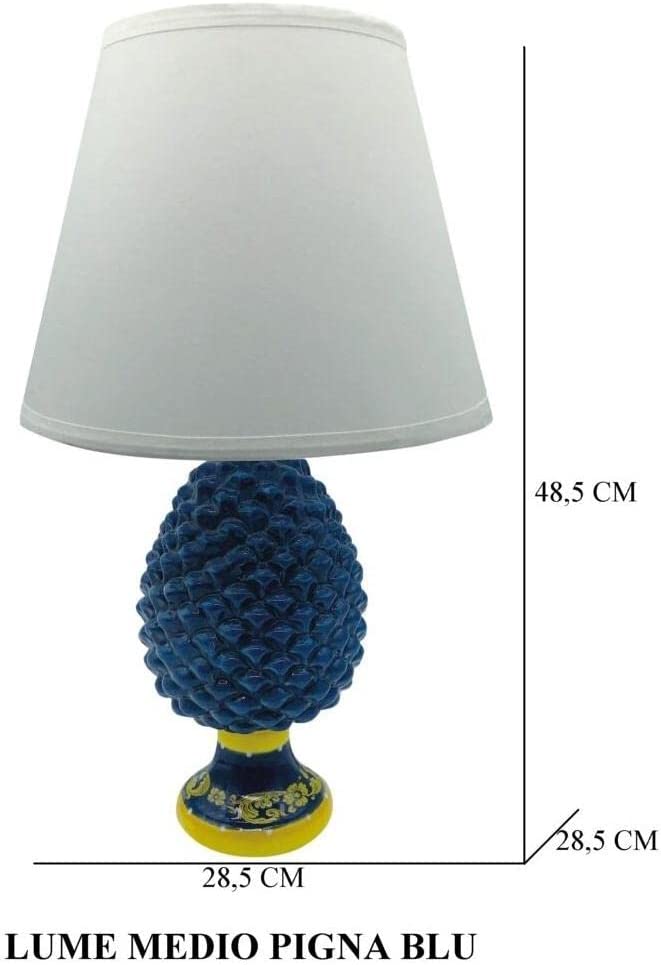 Lume medio lampada pigna in ceramica moderno realizzato e decorato a mano fumè bianco blu verde gdm (Blu 21014PB)