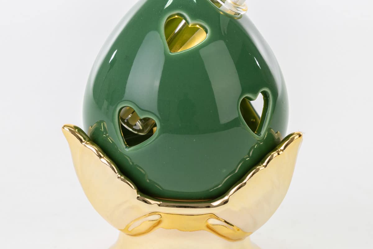 Profumatore pumo pugliese led in porcellana verde e oro moderno elegante complemento d'arredo ST 54262