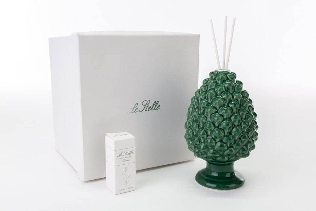 Mondocreazioni Profumatore pigna in Porcellana Classico Moderno Elegante complemento d'arredo Bianco Rosso Verde ST (Verde Art 54307)