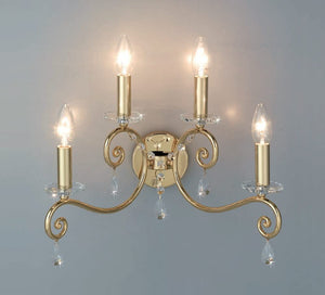 Applique da parete classico a 4 luci in metallo colore oro lucido con cristalli molati trasparenti PR 6924/A4