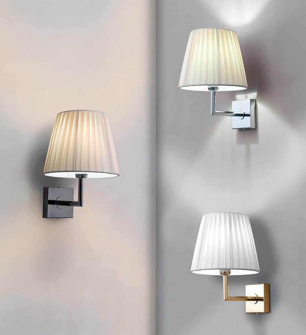 Applique da parete classico moderno a 1 luce in metallo cromo/cromo nero lucido/oro lucido con paralume nastrato avorio/sabbia/bianco PR 6754/A18 (Oro lucido paralume bianco)