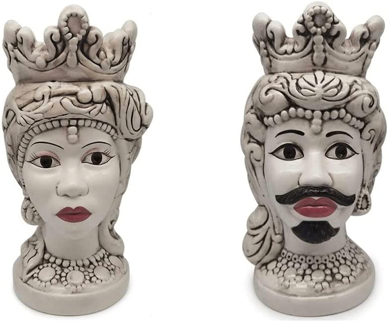 Mondocreazioni Coppia teste di moro afro in ceramica realizzate a mano moderne fumè gdm art 21003MDB, 21003MUB