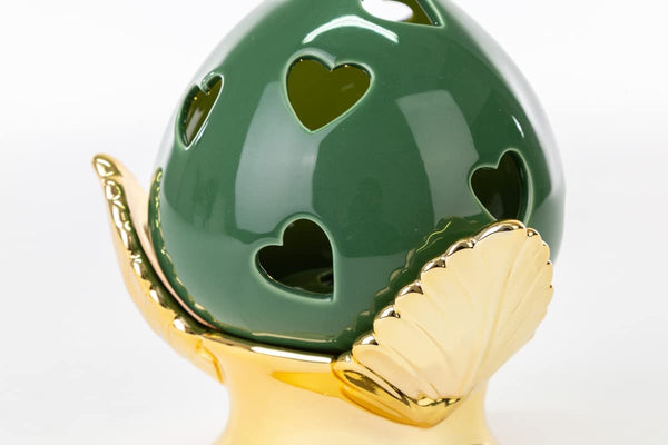 Pumo pugliese pigna led in porcellana verde e oro classico elegante complemento d'arredo ST 54265