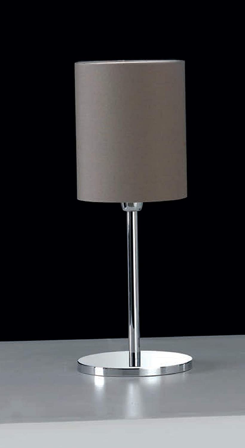 Lumetto da comodino moderno a 1 luce in metallo cromo con paralume cilindrico in tessuto tortora PR 6953/LP