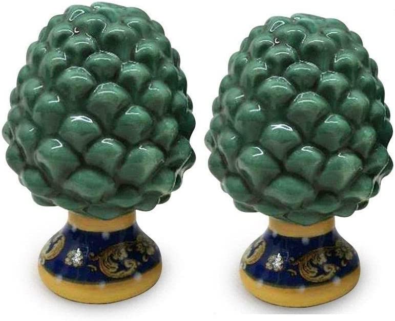 Sale e pepe pigna in ceramica realizzato e decorato a mano verde rosso fumè bianco lucido blu gdm (Verde)