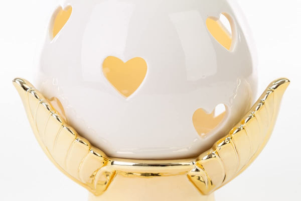 Pumo pugliese pigna led in porcellana bianco e oro classico elegante complemento d'arredo ST 54266
