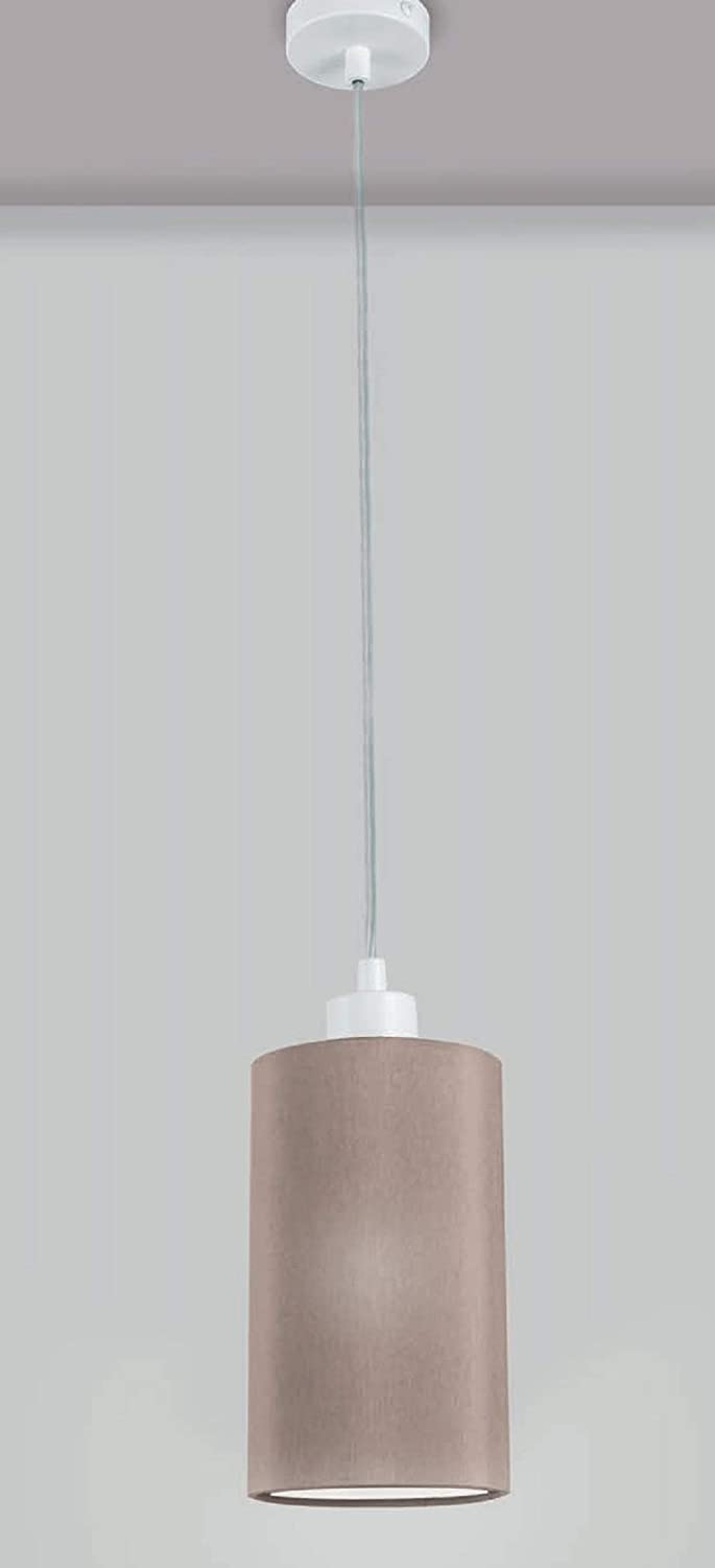 Lampadario a sospensione moderno a 1 luce in metallo laccato bianco opaco con paralume in tessuto tortora PR 6988/S1