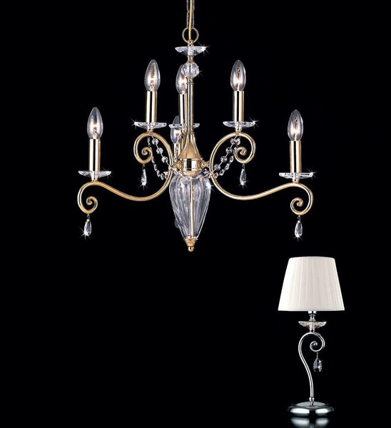 Lumetto da comodino moderno a 1 luce in metallo cromo con cristalli molati trasparenti e paralume nastrato bianco PR 6925/LP