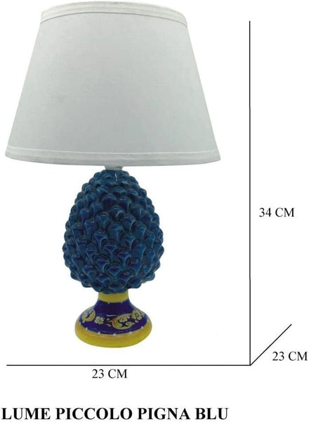 Lumetto comodino lampada pigna in ceramica moderno realizzato e decorato a mano fumè verde rosso gdm (Blu 21013PB)