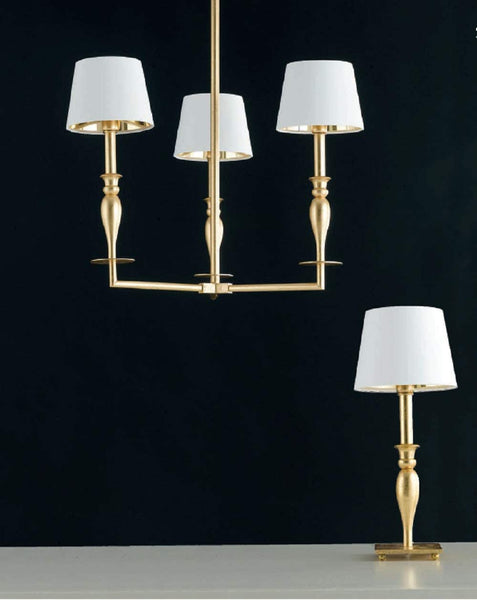 Lumetto da comodino classico a 1 luce in metallo e particolari in fusioni di ottone foglia oro con paralume in tessuto bianco con interno laminato oro PR 7010/LP