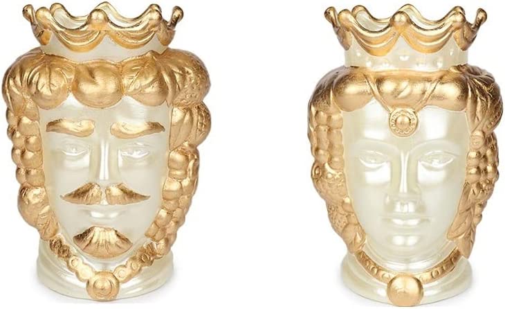 Coppia teste di moro vasi in ceramica realizzate e decorate a mano oro h35cm gdm art mdg001, mug001