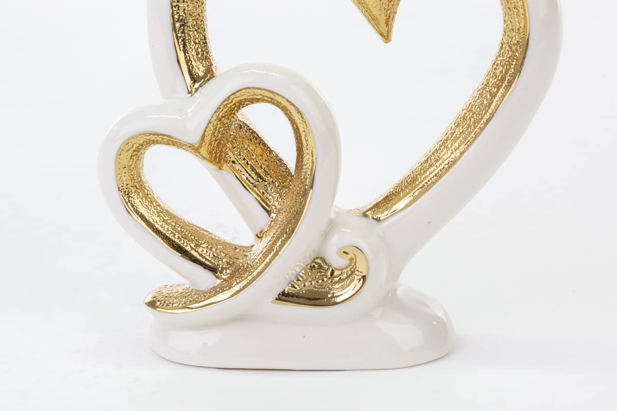 Mondocreazioni Cuori Piccoli Intrecciati in Porcellana Bianco e Oro Lucido soprammobili in Porcellana ST 54249