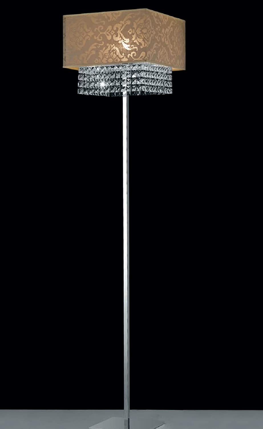 Piantana lampada da terra classica a 1 luce in metallo cromo con cristalli molati e paralume in tessuto royal nocciola PR 6885/T