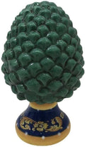 Mondocreazioni Modern decorative ceramic pine cone with decorated base hand made green Sicilian style gdm art 21003PV 