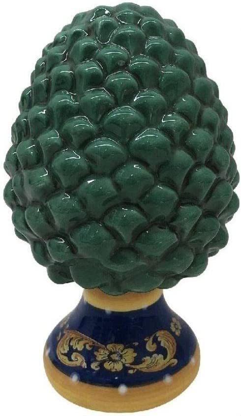 Mondocreazioni Modern decorative ceramic pine cone with decorated base hand made green Sicilian style gdm art 21003PV 