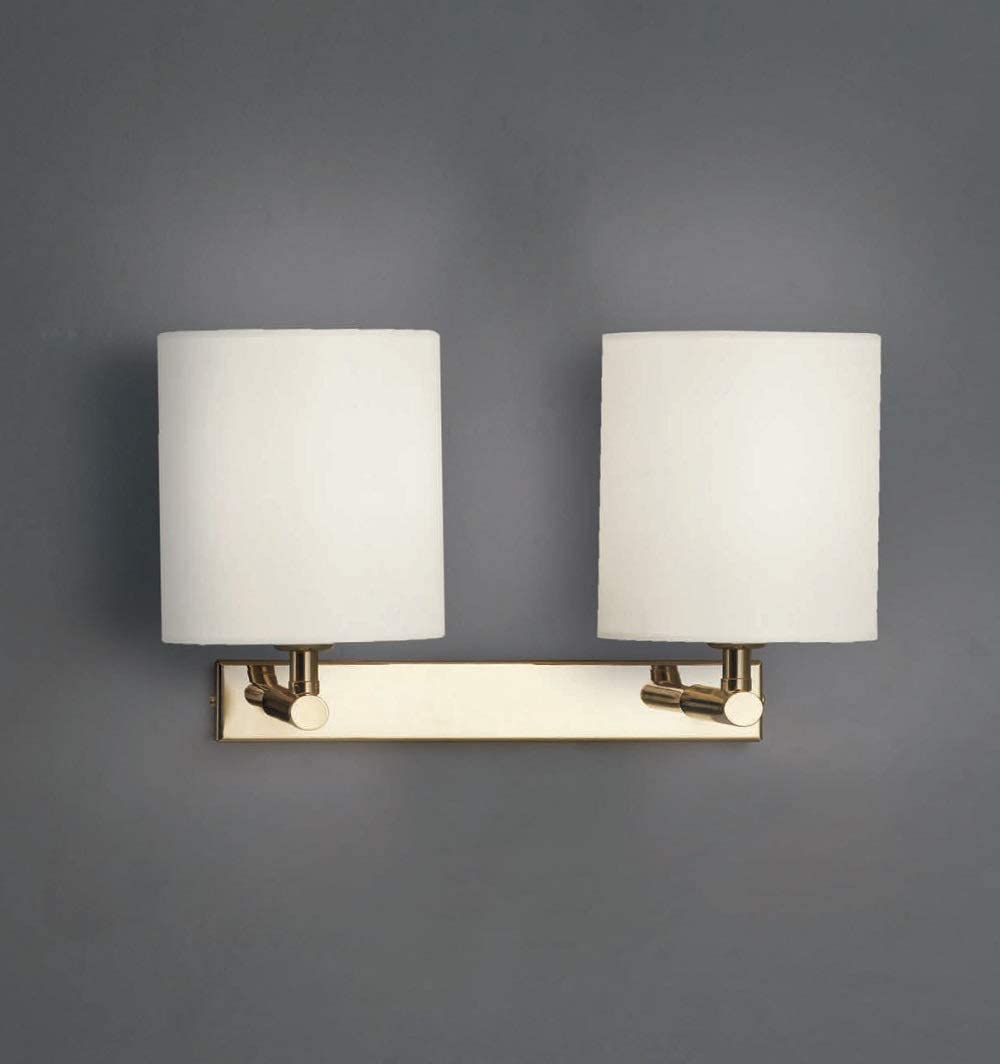 Applique da parete moderno a 2 luci in metallo oro lucido con paralumi cilindrici in tessuto panna PR 6956/A2