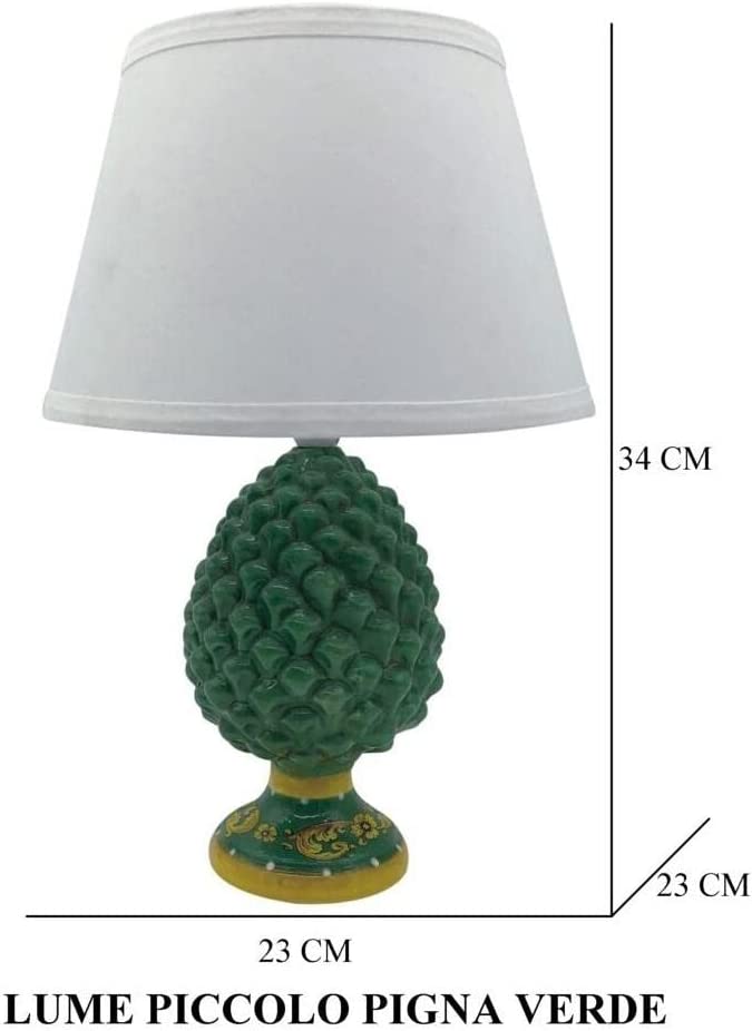 Mondocreazioni Lumetto comodino lampada pigna in ceramica moderno realizzato e decorato a mano fumè verde rosso gdm (Verde)