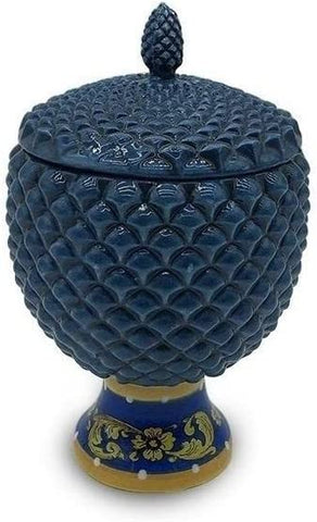 Barattolo Pigna in Ceramica Realizzato e Decorato a Mano chiusura ermetica blu verde rosso gdm (Blu)