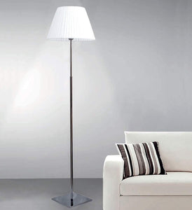 Piantana lampada da terra moderna a 1 luce in metallo cromo nero lucido con paralume nastrato bianco PR 6755/T
