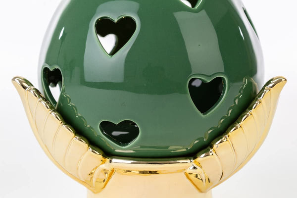 Pumo pugliese pigna led in porcellana verde e oro classico elegante complemento d'arredo ST 54268
