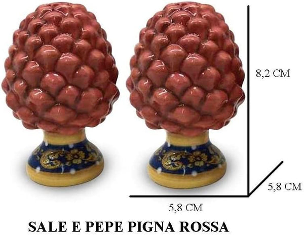 Sale e pepe pigna in ceramica realizzato e decorato a mano verde rosso fumè bianco lucido blu gdm (Rosso)