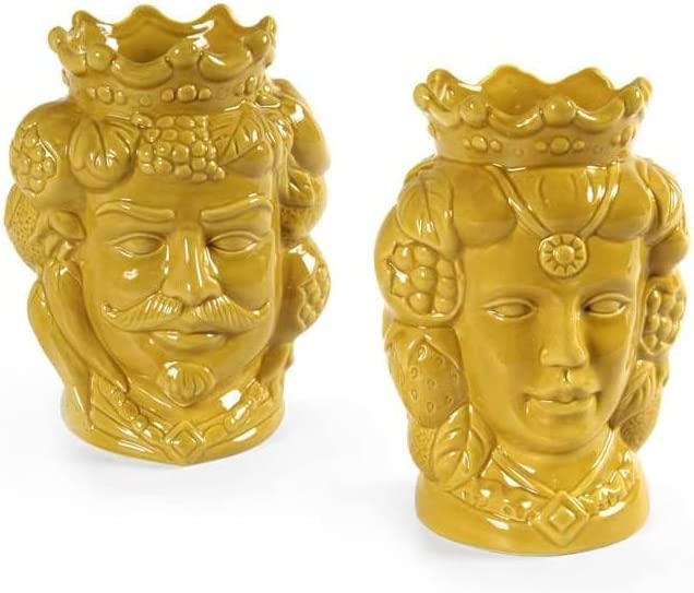 Coppia teste di moro vasetti piccoli in ceramica soprammobili per la casa giardino gic (Giallo 836046)