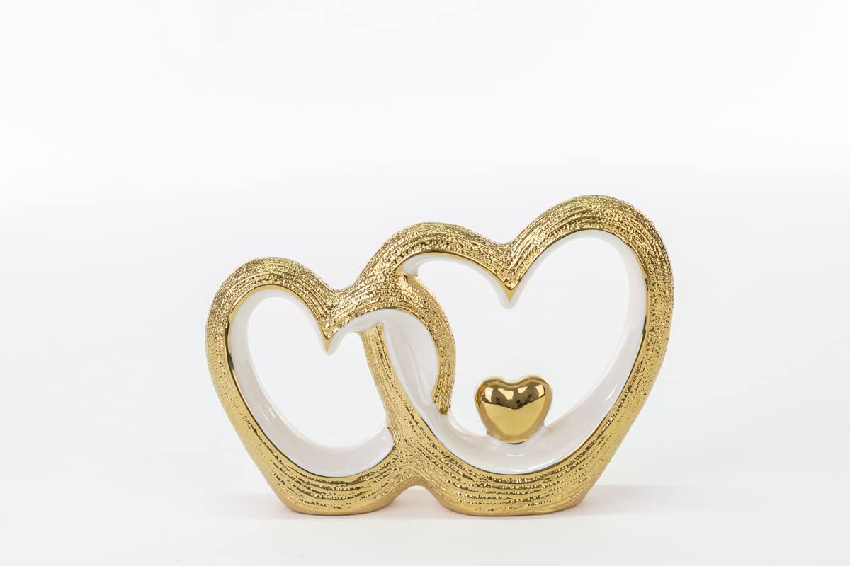 Mondocreazioni Intertwined Hearts in White and Gold Porcelain Glossy Porcelain Ornaments ST 54245 