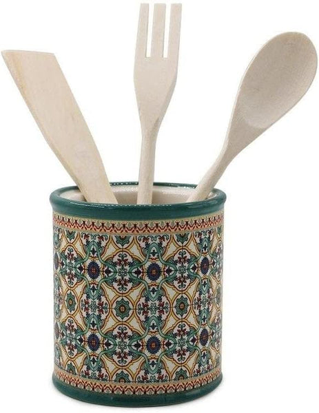 Mondocreazioni Porta mestoli in ceramica verde con utensili inclusi gdm art 21002V