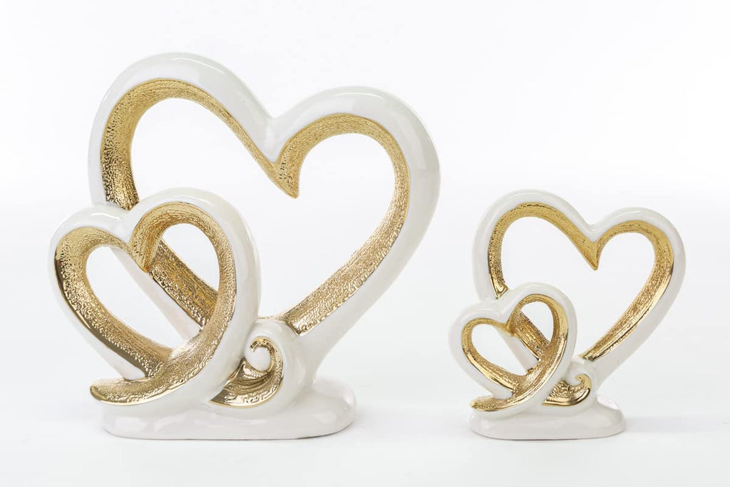 Mondocreazioni Cuori Piccoli Intrecciati in Porcellana Bianco e Oro Lucido soprammobili in Porcellana ST 54249