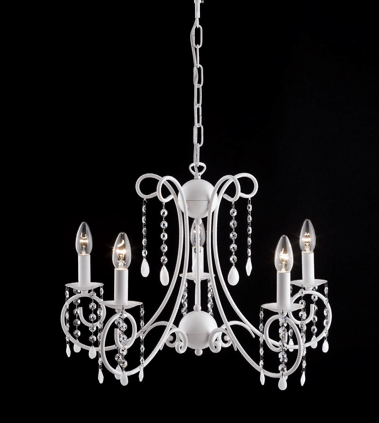 Lampadario moderno a 5 luci in metallo laccato bianco con pendenti in cristallo molato PR 6821/5